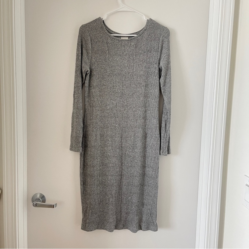 Rib-Knit Grey Midi Dress Size Small